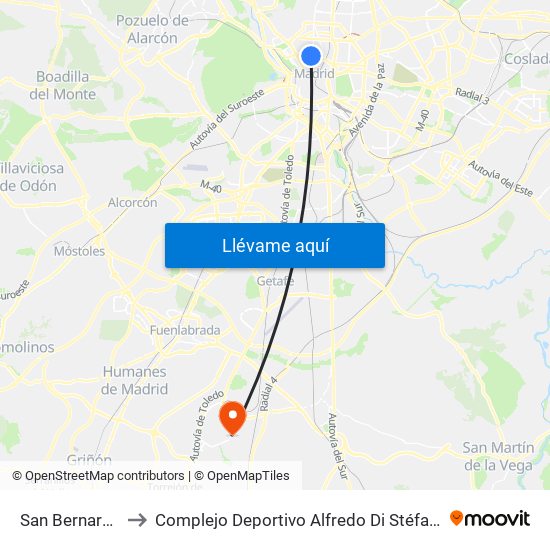San Bernardo to Complejo Deportivo Alfredo Di Stéfano map