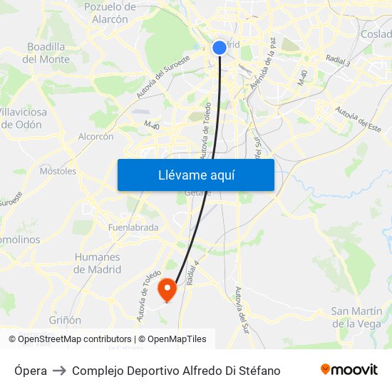Ópera to Complejo Deportivo Alfredo Di Stéfano map