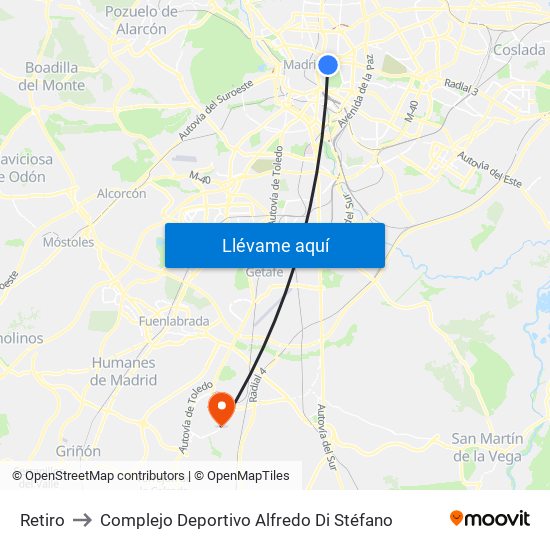 Retiro to Complejo Deportivo Alfredo Di Stéfano map