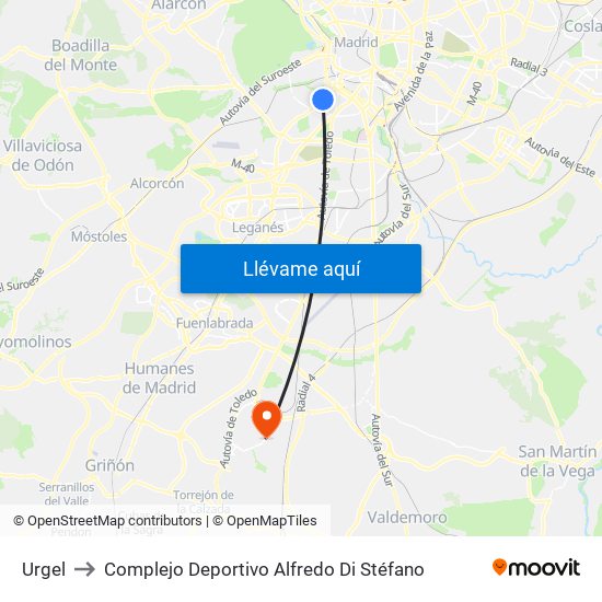 Urgel to Complejo Deportivo Alfredo Di Stéfano map