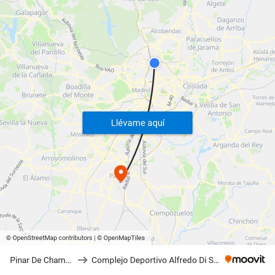 Pinar De Chamartín to Complejo Deportivo Alfredo Di Stéfano map