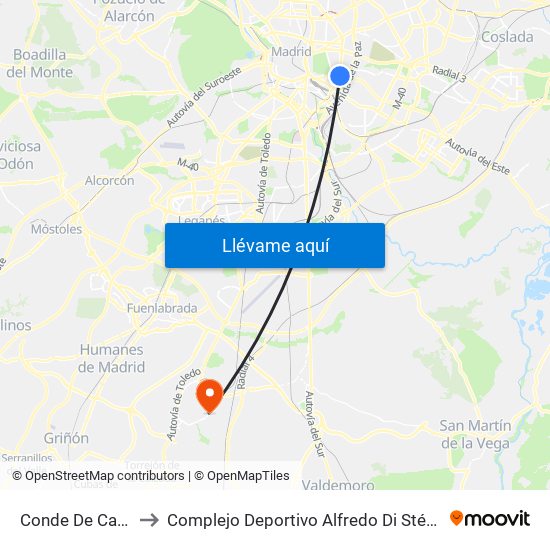 Conde De Casal to Complejo Deportivo Alfredo Di Stéfano map