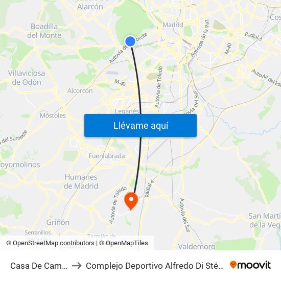 Casa De Campo to Complejo Deportivo Alfredo Di Stéfano map