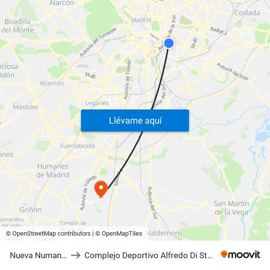 Nueva Numancia to Complejo Deportivo Alfredo Di Stéfano map