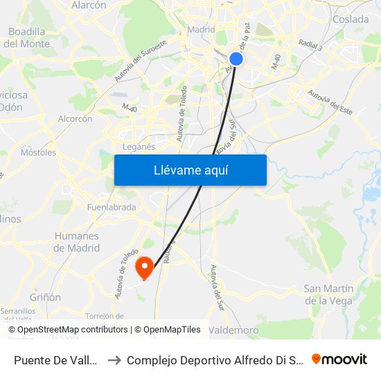 Puente De Vallecas to Complejo Deportivo Alfredo Di Stéfano map
