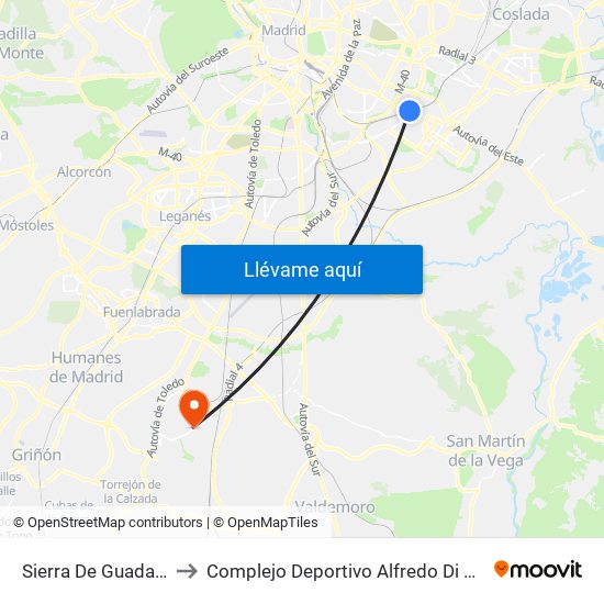Sierra De Guadalupe to Complejo Deportivo Alfredo Di Stéfano map
