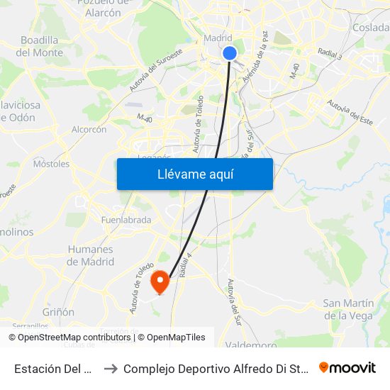 Estación Del Arte to Complejo Deportivo Alfredo Di Stéfano map