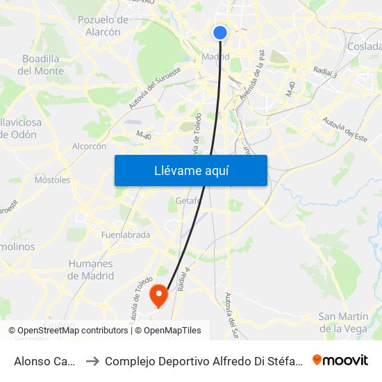 Alonso Cano to Complejo Deportivo Alfredo Di Stéfano map