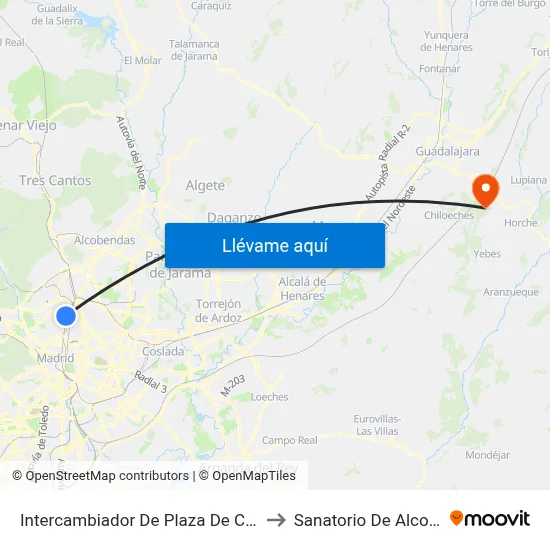 Intercambiador De Plaza De Castilla to Sanatorio De Alcohete map