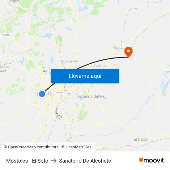 Móstoles - El Soto to Sanatorio De Alcohete map