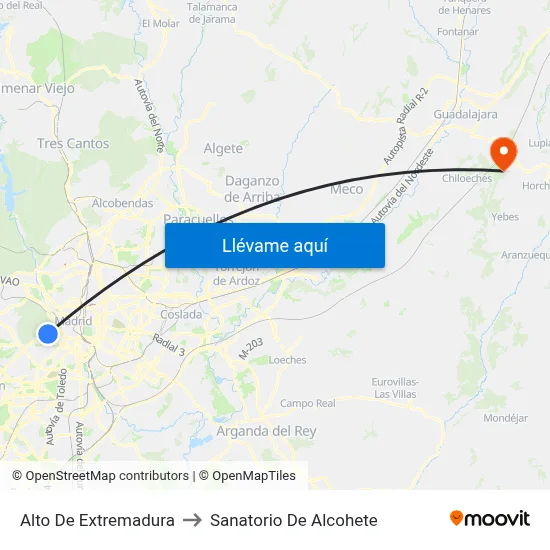 Alto De Extremadura to Sanatorio De Alcohete map