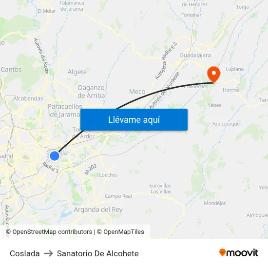 Coslada to Sanatorio De Alcohete map