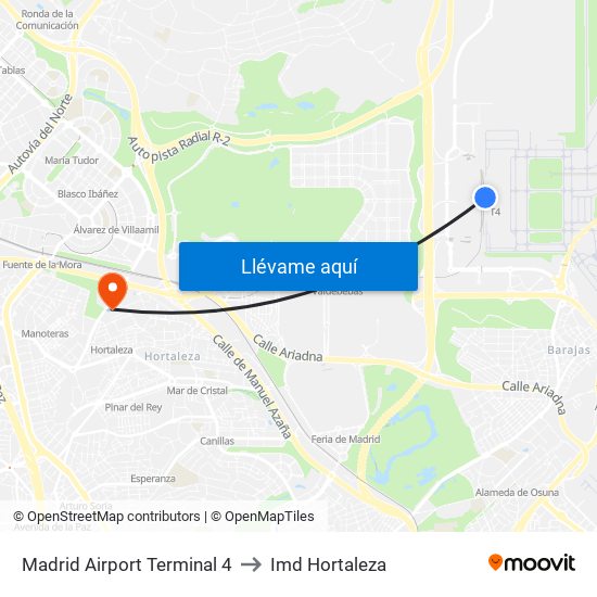 Madrid Airport Terminal 4 to Imd Hortaleza map