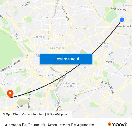 Alameda De Osuna to Ambulatorio De Aguacate map