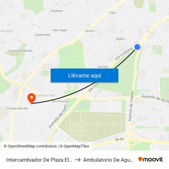 Intercambiador De Plaza Elíptica to Ambulatorio De Aguacate map