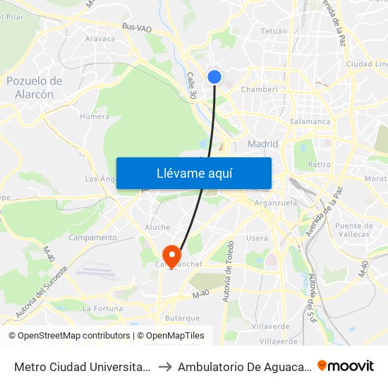 Metro Ciudad Universitaria to Ambulatorio De Aguacate map