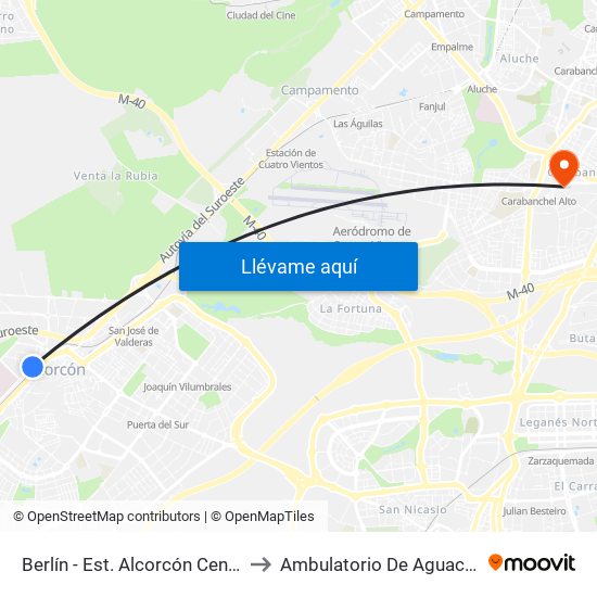 Berlín - Est. Alcorcón Central to Ambulatorio De Aguacate map