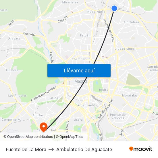 Fuente De La Mora to Ambulatorio De Aguacate map