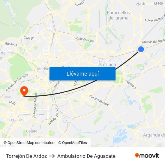 Torrejón De Ardoz to Ambulatorio De Aguacate map