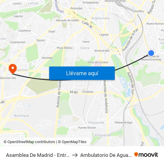 Asamblea De Madrid - Entrevías to Ambulatorio De Aguacate map