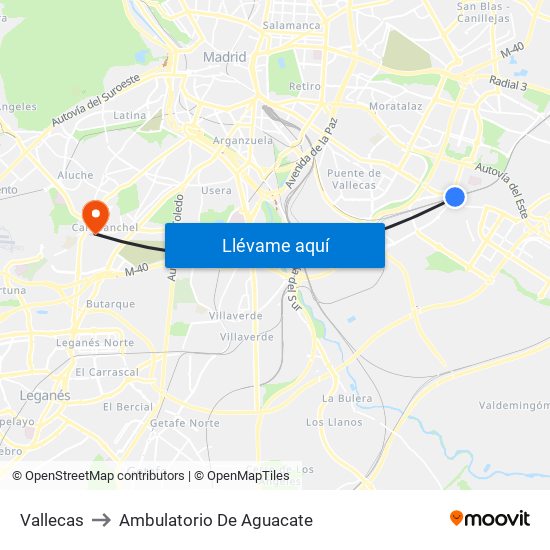 Vallecas to Ambulatorio De Aguacate map