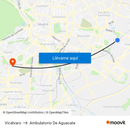 Vicálvaro to Ambulatorio De Aguacate map