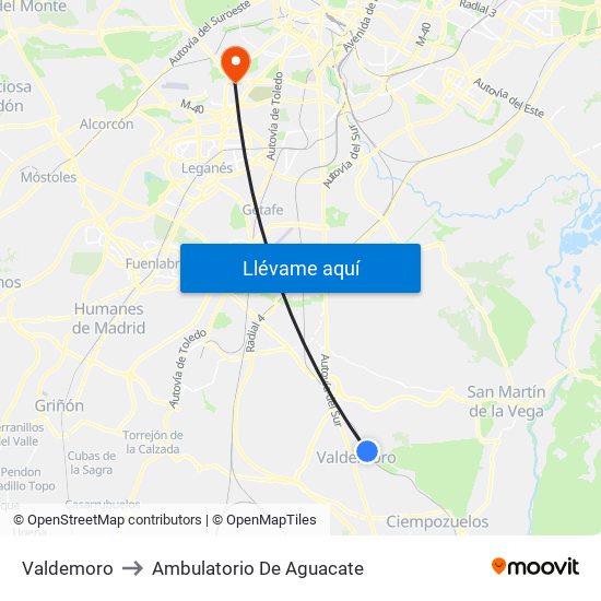 Valdemoro to Ambulatorio De Aguacate map