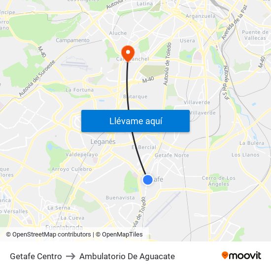 Getafe Centro to Ambulatorio De Aguacate map