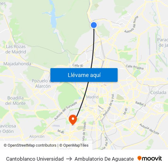 Cantoblanco Universidad to Ambulatorio De Aguacate map