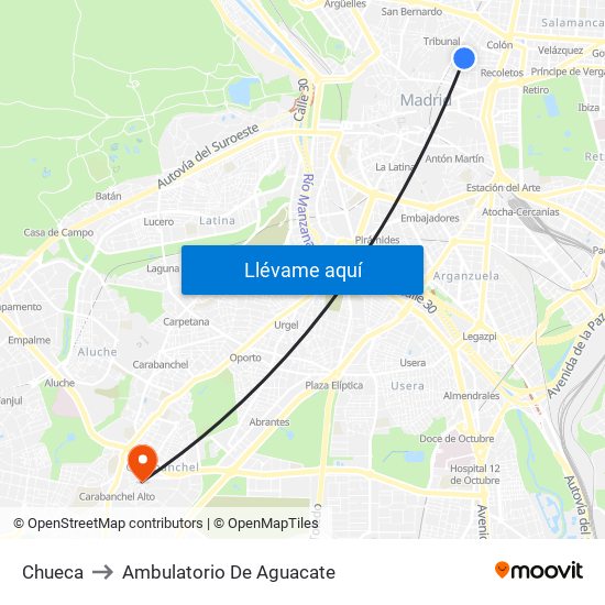 Chueca to Ambulatorio De Aguacate map