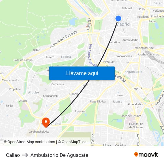 Callao to Ambulatorio De Aguacate map