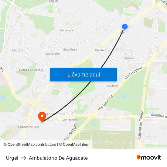 Urgel to Ambulatorio De Aguacate map