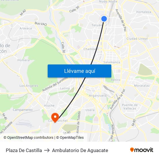 Plaza De Castilla to Ambulatorio De Aguacate map