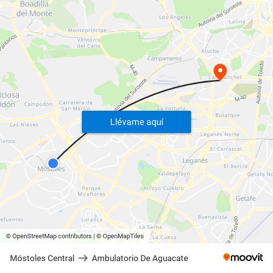 Móstoles Central to Ambulatorio De Aguacate map