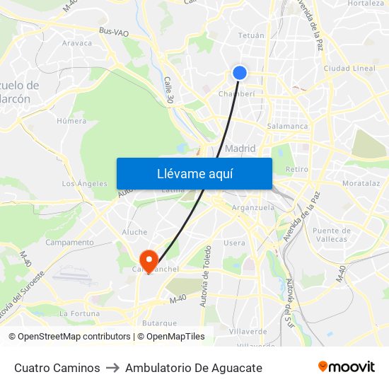 Cuatro Caminos to Ambulatorio De Aguacate map