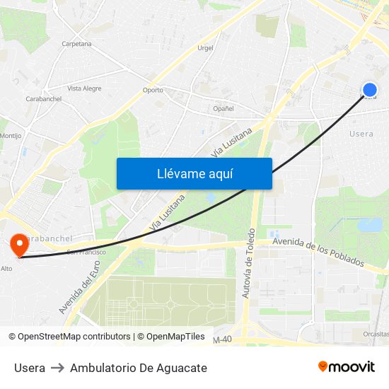 Usera to Ambulatorio De Aguacate map