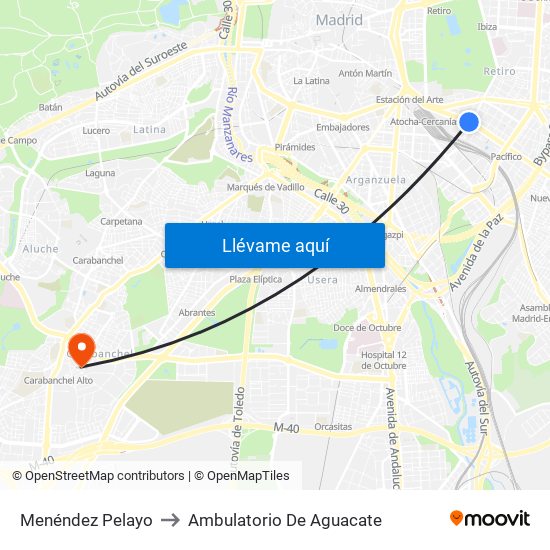 Menéndez Pelayo to Ambulatorio De Aguacate map