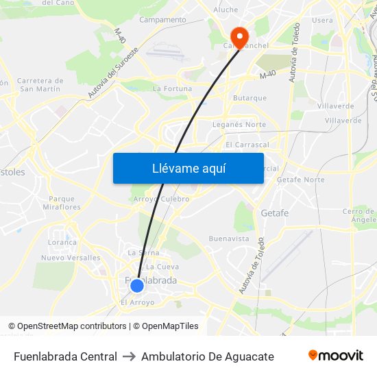 Fuenlabrada Central to Ambulatorio De Aguacate map