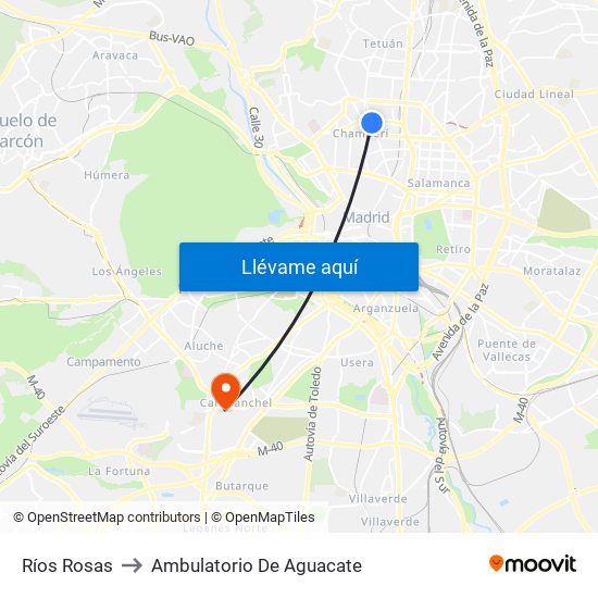 Ríos Rosas to Ambulatorio De Aguacate map