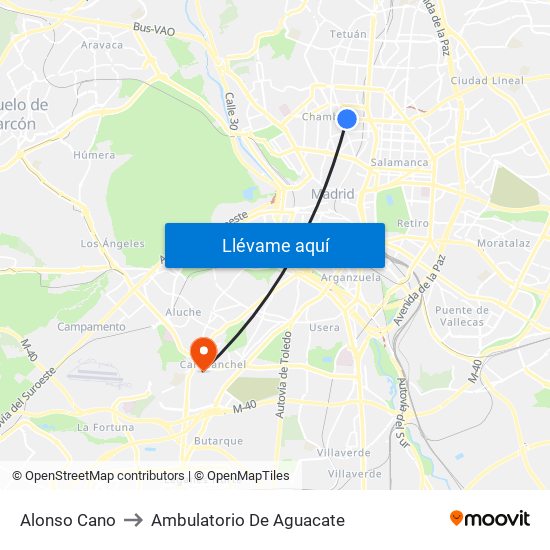 Alonso Cano to Ambulatorio De Aguacate map