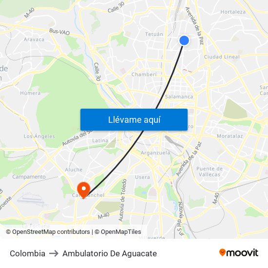 Colombia to Ambulatorio De Aguacate map