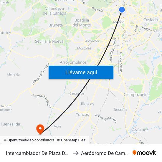Intercambiador De Plaza De Castilla to Aeródromo De Camarenilla map