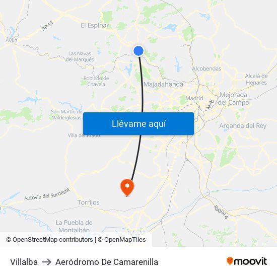 Villalba to Aeródromo De Camarenilla map