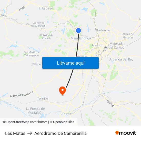 Las Matas to Aeródromo De Camarenilla map