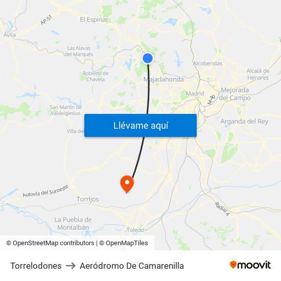 Torrelodones to Aeródromo De Camarenilla map