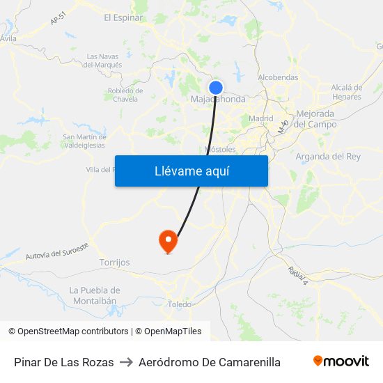 Pinar De Las Rozas to Aeródromo De Camarenilla map