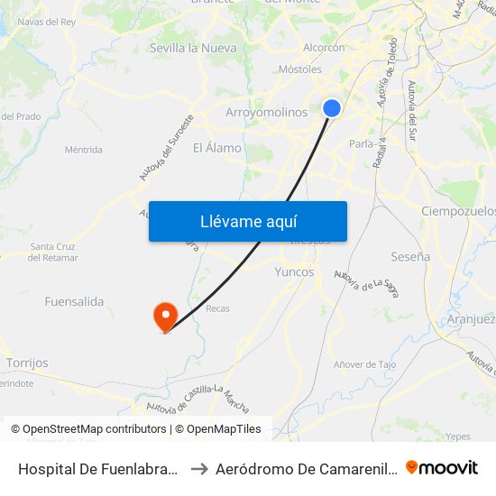 Hospital De Fuenlabrada to Aeródromo De Camarenilla map
