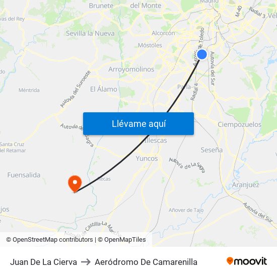 Juan De La Cierva to Aeródromo De Camarenilla map