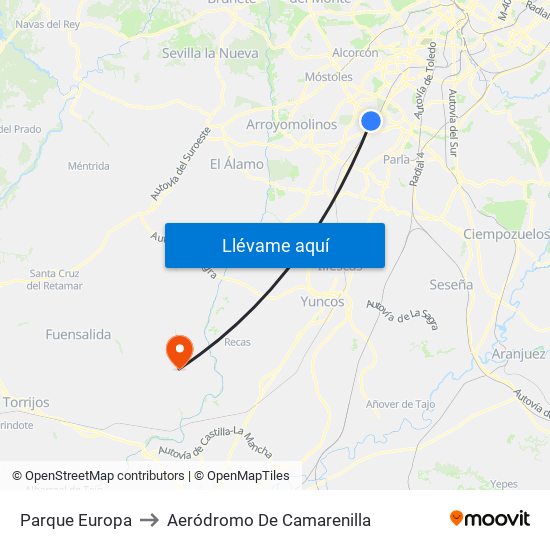 Parque Europa to Aeródromo De Camarenilla map