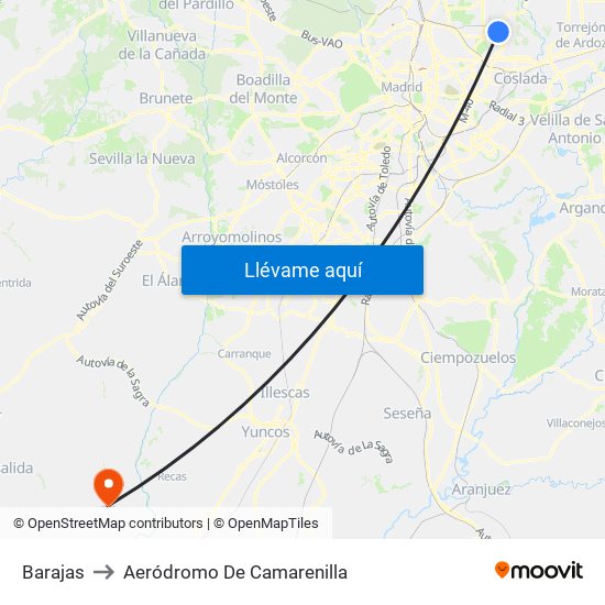 Barajas to Aeródromo De Camarenilla map